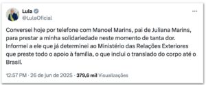 REPATRIAÇÀO: Lula Determina Translado do Corpo de Juliana Marins para o Brasil